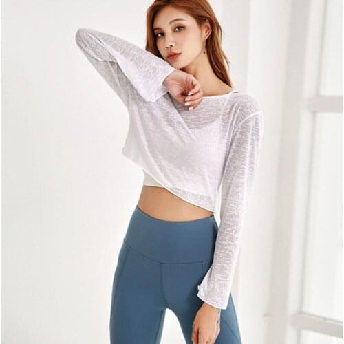 Sports T-shirt Female Long-Sleeve Loose Breathable Top Autumn Thin Style Dry fast Running Fitness Yoga T shirts