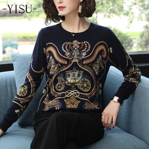 YISU Sweater Women Tops fashion pumpkin car Print Knitted Sweater 2019 Spring Casual Loose Fashion Pullover Women Jumper