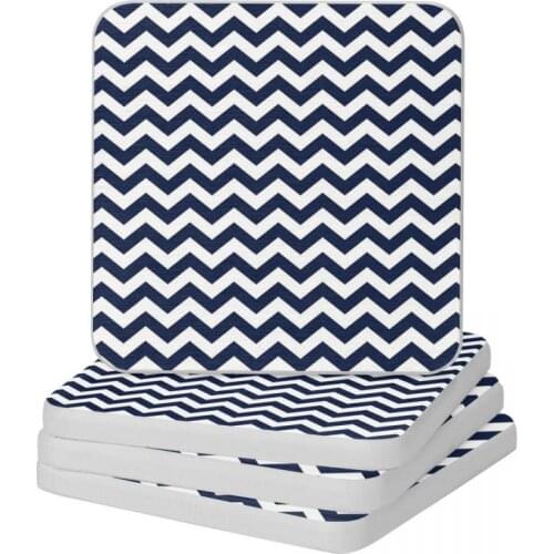 Thick Navy Blue And White Chevron Pattern Diatomite Square Round Coaster Non Slip Cup Bonsai Mat Soap Toothbrush Pad Diameter 10