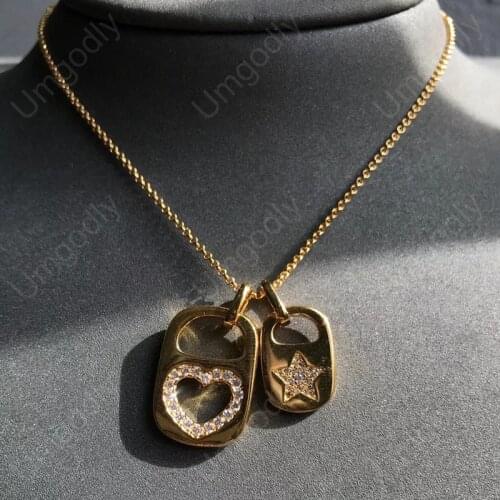 UMGODLY Fashion Brand Lover Necklace Gold Color Love Heart Padlock Couple Star Lock Pendant Luxury Women Jewelry Gift