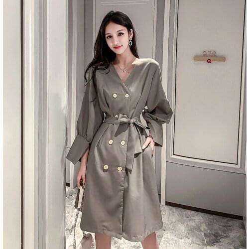 2020 autumn new French windbreaker high waist light mature temperament suit dress Trench