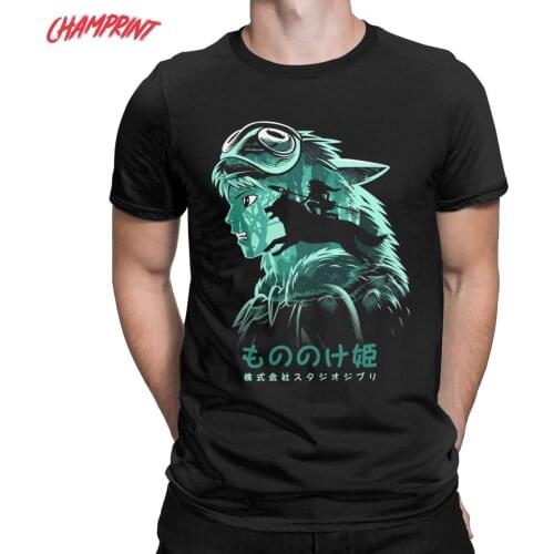 Princess Mononoke Hime T-Shirts for Men Studio Ghibli Anime Vintage Cotton Tees Short Sleeve T Shirts Graphic Printed Tops