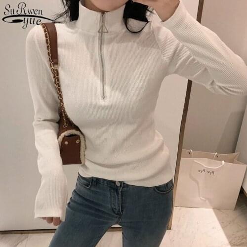 Knitted Pullover Slim Fit Office Lady Style Autumn Winter Korean Style Long Sleeve Sweater Women Turtleneck Zipper Sweater 11043