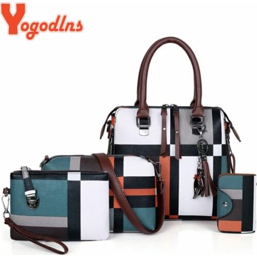 Yogodlns Luxury Handbags plaid Women Bags Designer 2021 tassel Purses and Handbags Set 4 Pieces Bags Female Feminina travel tote