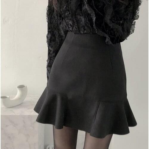 Shintimes Black Ruffles Skirt A-Line Mini Skirts Womens 2021 Spring Autumn England Korean Fashion Woman Skirt Empire Jupe Femme