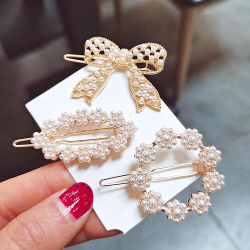Elegant Temperament Pearl Hairpin Retro Bow Edge Clip Bangs Hair Clip Top Clip Hair Accessories For Women Girls