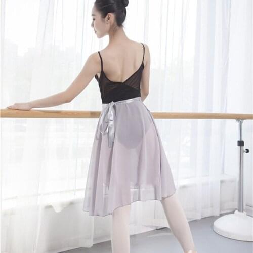 Women Ballet Dance Middle Long Chiffon Soft Wrap Skirt Adult Gymnastics Training Skirt Baller Dancing Tutu Skirt
