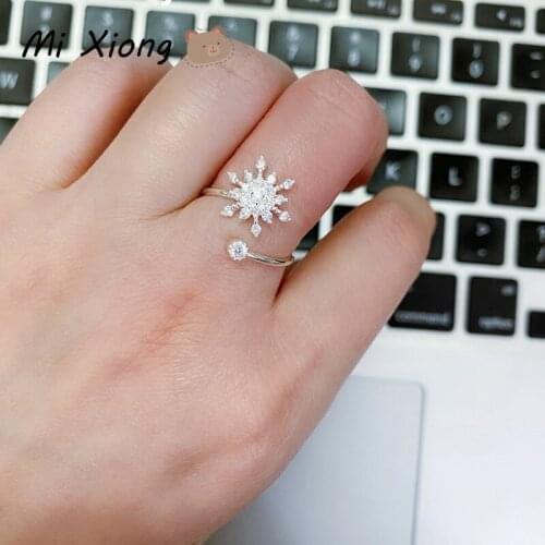 Mi Xiong Snowflake Opening Adjustable Rings 925 Sterling Silver Women Wedding Engagement Luxury Elegant Fine Jewelry Classic
