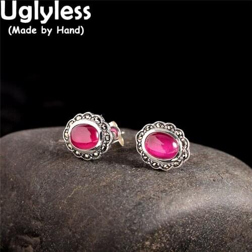 Uglyless Simulated Lapis Studs for Women MINI Marcasite Earrings Vintage Thai Silver Brincos Real 925 Silver Fine Jewelry E1633