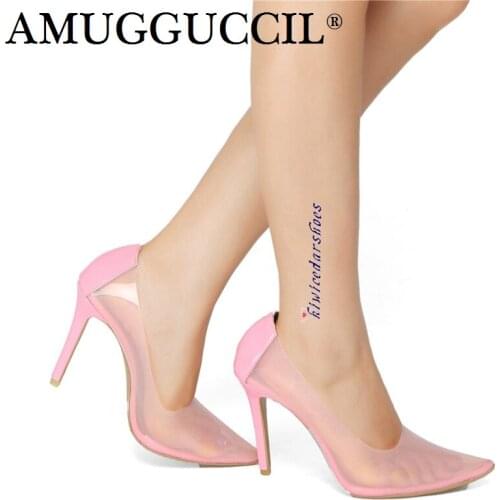 2021 New Plus Big Size 34-47 Pink Nude Blue Fashion Sexy High Heel Spring Summer Female Ladies Clear Shoes Women Pumps D1200