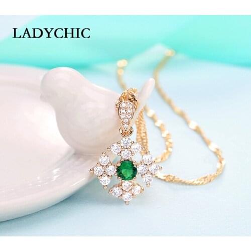 LADYCHIC Romantic Green Crystal Pendant Necklaces Fashion Gold Color Jewelry Accessories for Women Party Festival Gift LN1136