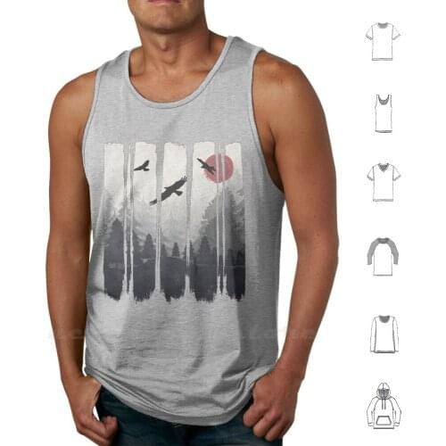 Eagleland Vest Tank Top Cotton Sleeveless Eagle Bird Birds Nature Landscape Grunge Texture Vintage Retro Black White Japan