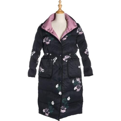 Gowani Womens Winter New White Duck Down Long Warm Large Size Coat Over Knee embroidery quilted Down Jacket