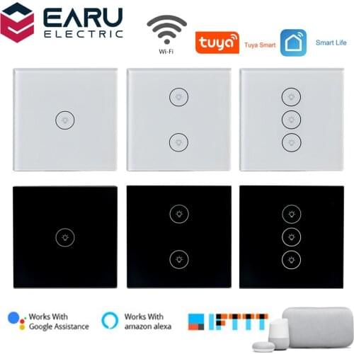 1 2 3 Gang WiFi Smart Timer Touch Switch Glass Panel Wall Light Switch Remote Control by TUYA Smart Life APP Alexa Google Home