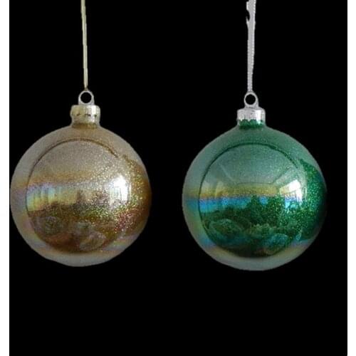 12pcs/pack Diameter=8cm Pearl Lustre Series Glass Globe Home Decoration Christmas Day Tree Hanging Pendant Gold Green Ball