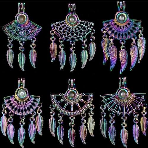 12X Bohemia Rainbow Filigree Pendant Pearl Cage Essential Oil Diffuser Beads Cage Locket Pendant
