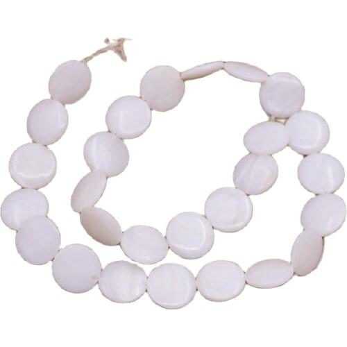 15mm Coin Shell Natural White Mother of Pearl Loose Beads 15" Jewelry Making DIY