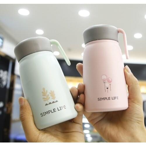 350ml Korean Style 304 Stainless Steel Insulation Cup Students Drink Water Cup Outdoor Thermos Vacuum Flask with Silicone Rope
