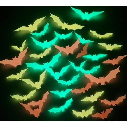 3D Luminous Bat Wall Stickers Horror Halloween Decorations for Home Party Flag DIY Room Decor Wallstickers Glow In The Dark Art