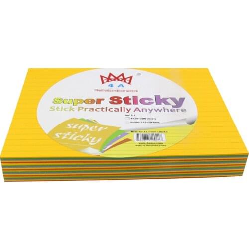 4A Super Sticky 6 x 8 Inches Bright Color Assorted Lined Stationery Planner Stickers Memo Pad Self-Stick Notes 4A 608S-Lx4