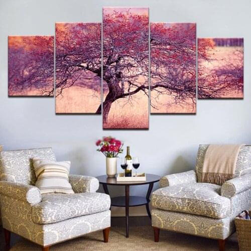 5 Panel/pieces HD Print Purple happiness rich tree luck Print On Canvas Art Painting For home living room decoration