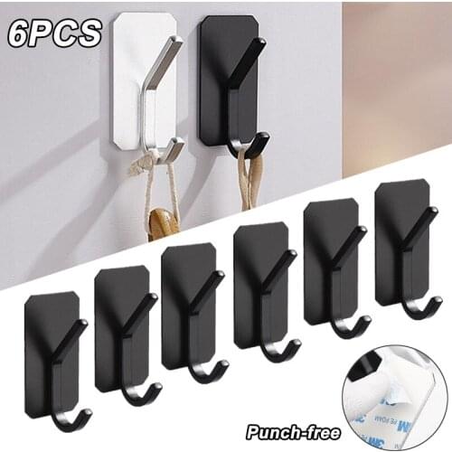 6Pcs/Set Self-adhesive Aluminum Robe Hook Bathroom Kitchen Towel Coat Bag Hat Sticky Hanger