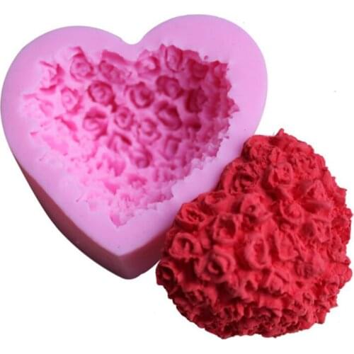 Baking Accessories Fondant Cake Mold Bouquet Loving Heart Shape Valentines Day Gift 3D Rose Flower 1 PC Cake Decorating Tools