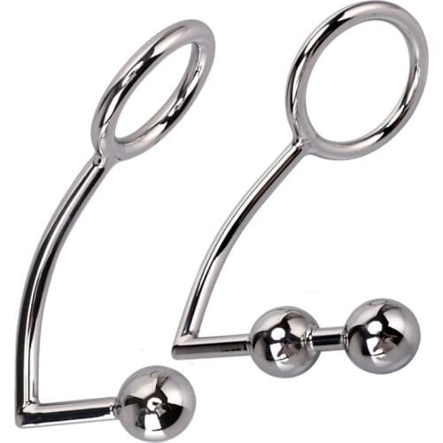 2 balls Male Chastity Cock Lock Anal Plugs intruder metal Anal hook ring butt plug Alternative sex toys Drop shipping