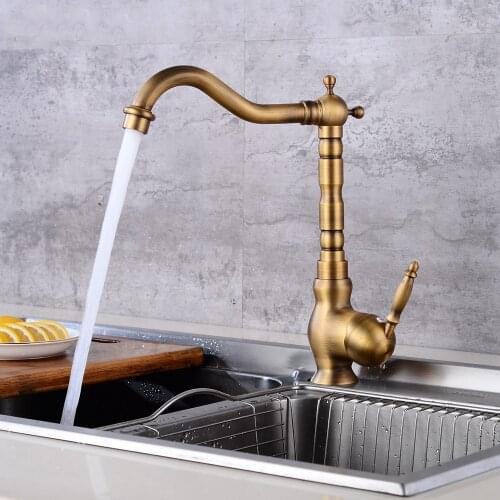 Antique Red Copper 360 Degree Rotation Kitchen Faucet Single Handle Hole Vessel Sink Mixer Tap Knf416