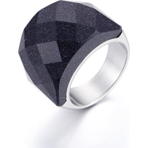 Atmospheric Broad Black Cats Eye Ring Titanium Steel Jewelry Mens and Womens Rings