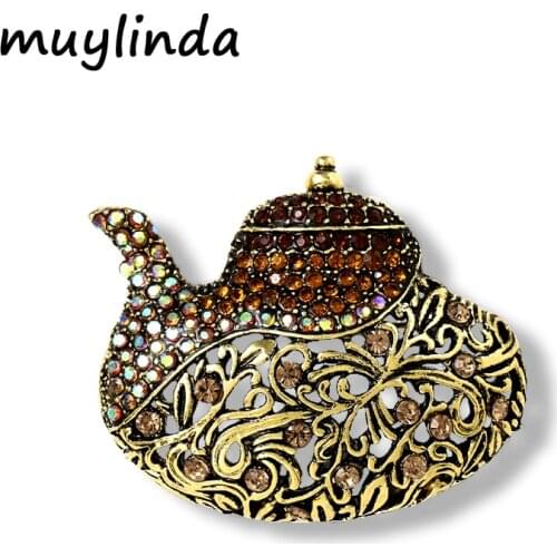Muylinda Vintage Rhinestone Big Brooch Luxury Teapot Brooches For Women Metal Banquet Clothes Pin Accessories