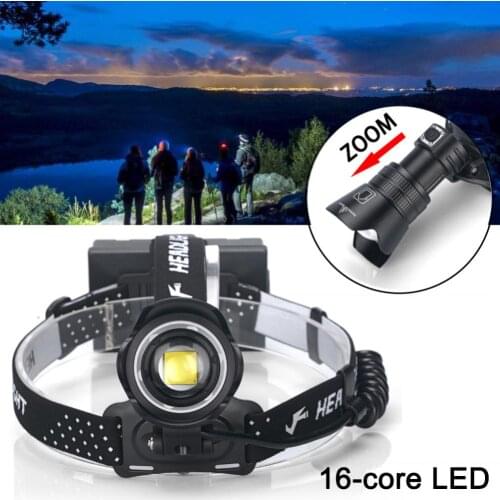 16-Core XHP160 Zoom Led Headlamp Rechargeable USB Head Lamp with 3 Mode Light and Power Display Headlight for Fishing / Hunting