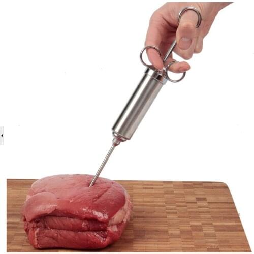 Seasoning steel 3 Needles 2 Oz Meat Injector Syringe Poultry Marinade Flavour Injector Meat Seasoning Injectors BBQ Kit Kitchen