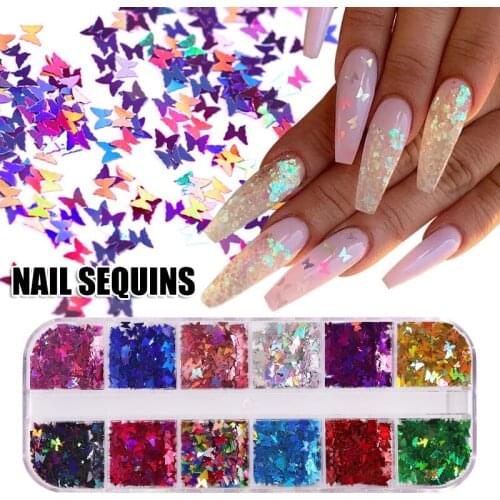 Artificial Nails Mirror Sparkly Butterfly Nail Sequins Paillette Mixed Colors Nail Holographics Glitter 3d Flakes Slices Spangle