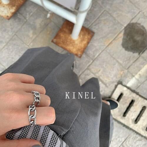 Kinel S925 Sterling Silver lock Ring Personality Multi-layer Cross Vintage Jewelry Simple Open Ring Best Gift