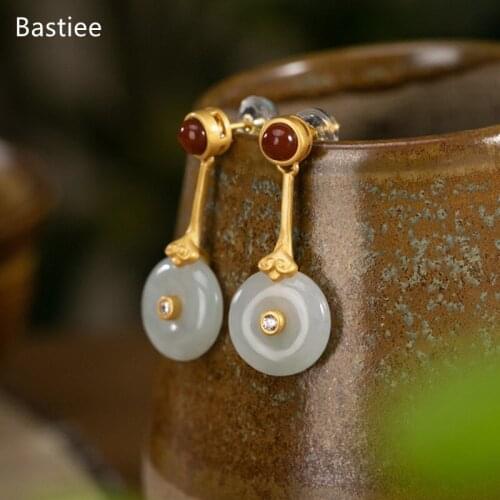 Bastiee Korean Earrings Earrings Silver 925 Jewelry For Women Emerald Golden Plated Long Earrings Vintage Silver Earrings