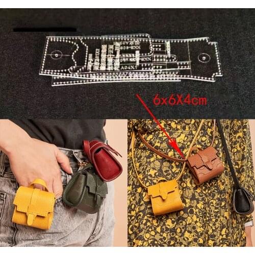 Handmade leather mini bag, coin purse, waist bag storage bag diy acrylic version of drawing grid pattern production