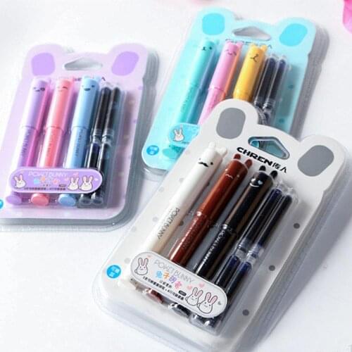 Rabbit Fountain Pen Gifts Student School Supplies Kids Signature with Ink Sac 3pcs/Set Kawaii Mini Fountain Pen Set Office