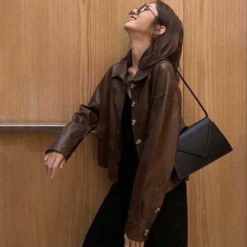 Nic Faux Leather Women Winter Jackets Autumn Turndown Collar Long Sleeve PU Motorcycle Biker Jackets Loose Female Outerwear