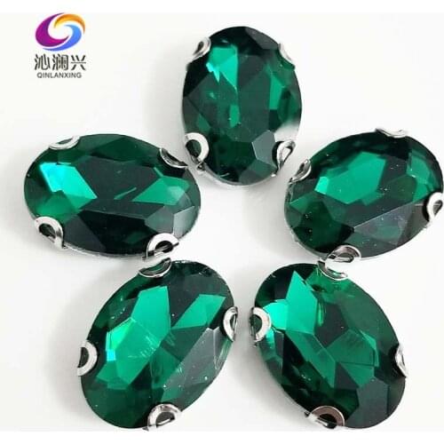 Malachite green oval shape High quality Glass Crystal sew on D shape Anti hook claw rhinestones,Diy/Clothing accessories SWTD14