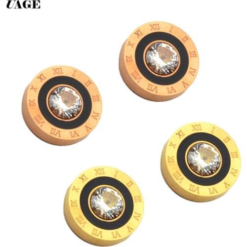 Fashion Round Anti-allergy Titanium Steel Roman Numeral Stud Earrings for Women Men Crystal Stainless Steel Earrings Jewelry