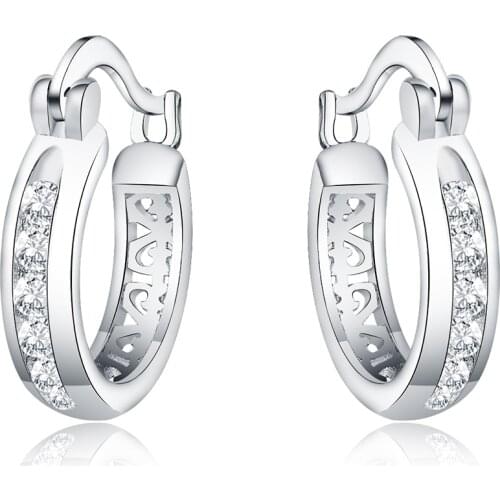 Fashion 925 Silver Earrings Zircon Crystal Round Earrings Woman Glamour Jewelry Gift