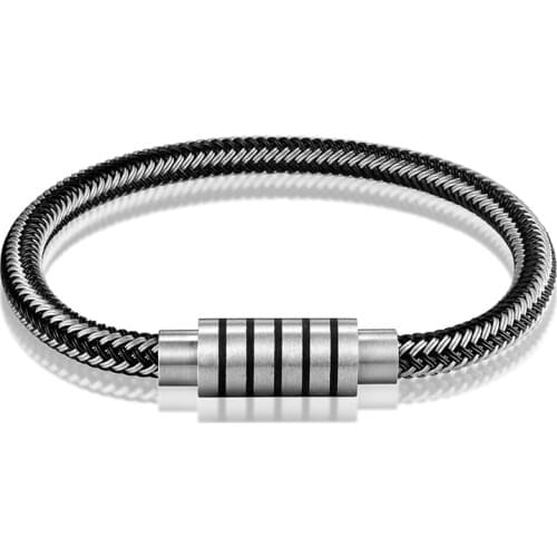 HOT 2017 Punk Black White Braidedr Bracelet Magnetic Buckle Simple Style Fashion Wristband Men Jewelry Gifts