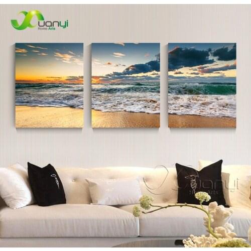 Wall Art Canvas Prints 3 Pieces Beach Sea Waves Oil Painting Home Decor For Living Room Beach Sea Waves Painting Unframed PR1280