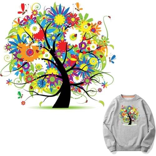 NEW Colorful Flower Tree Patches Heat Transfer Stickers for Clothes T-shirts Bags Diy Washable Level Ironing Adhesive Patches