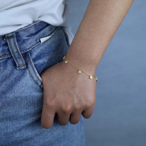 925 Sterling Silver Cubic Zirconia Bezel Gold Color Charm Nice Bracelets for Women Adjustable Crystal Charm Femme Jewelry Bijoux