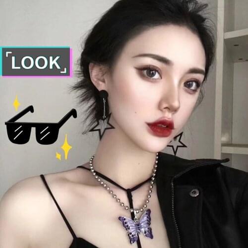 Y2K Butterfly Necklace Women 2021 Jewelry Necklace Hip Hop Hot Girl Pink Soil Tide Cool All-match Pendant Girls Goth