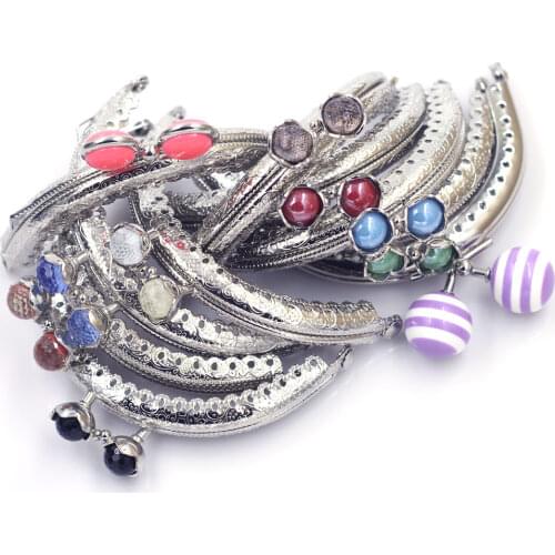 8.5cm Silver Tone Arch Semicircle Metal Coin Purse Frame Kiss Clasp Buckle Handbag Clutch Ball Flower Oblate Head Hardware Parts