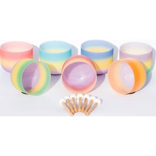 1PC 8" Note C/D/E/F/G/A/B Chakra Rainbow Frosted Quartz Crystal Singing Bowl