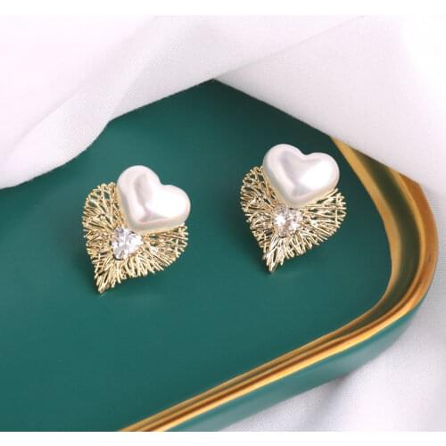 Heart earrings Jewelry New Brand Design Gold Color heart Pearl Earrings For Women New Accessories Wholesale